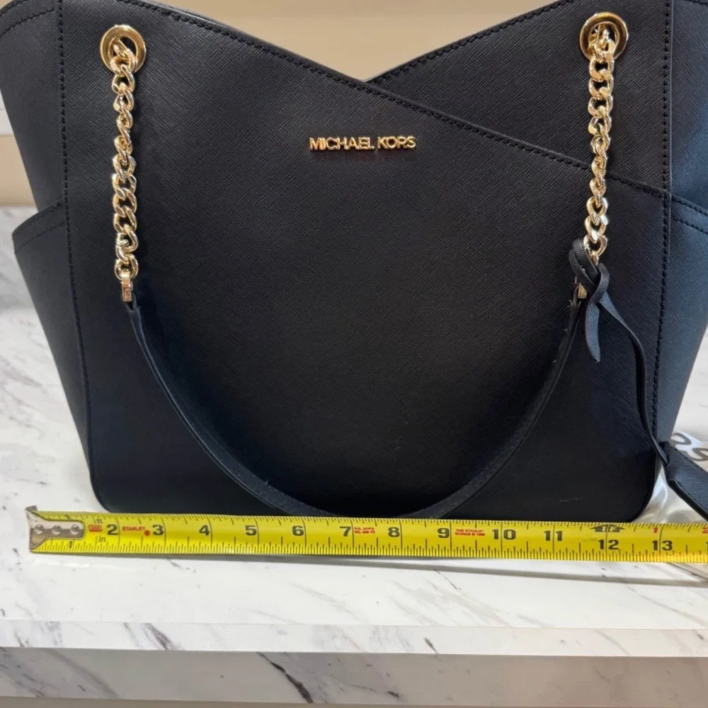 Michael Kors Black and Gold Tote with Chain Accents - Picture 10 of 11